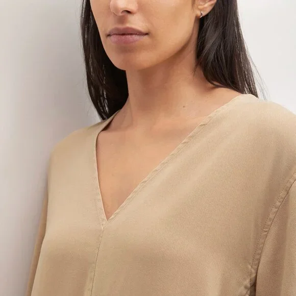 NWOT Everlane The TENCEL™ Puff-Sleeve Dress Tan (Cornstalk) - Size M - Picture 4 of 14